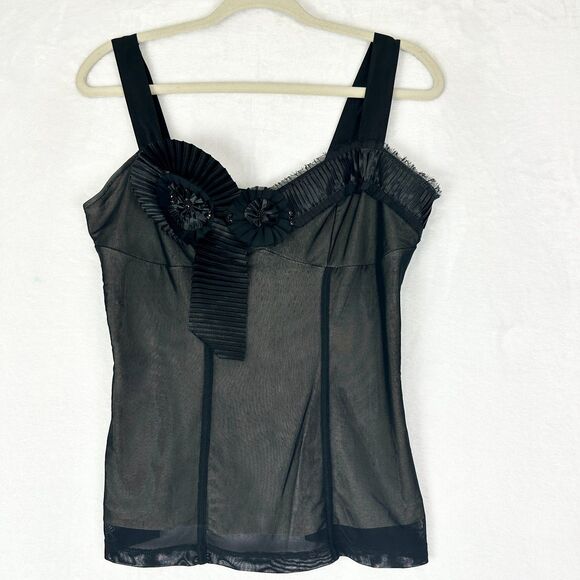 Vintage Y2k Nine West Whimsigoth Cami Top Size 6 Black Mesh Embellished Beaded - Picture 1 of 6